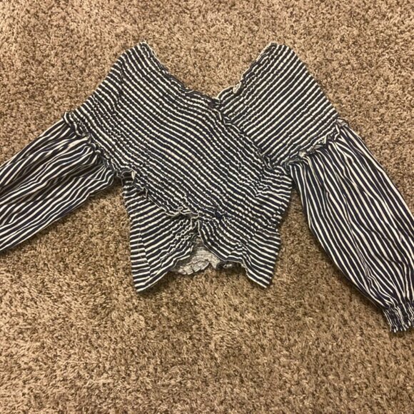 Zara Unique Ruffles Crossover Striped Top / Blouse - Picture 1 of 3